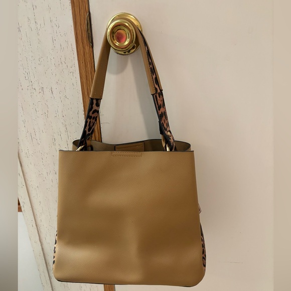 Handbags - Stylish Tan Tote Bag with Leopard Print Accents